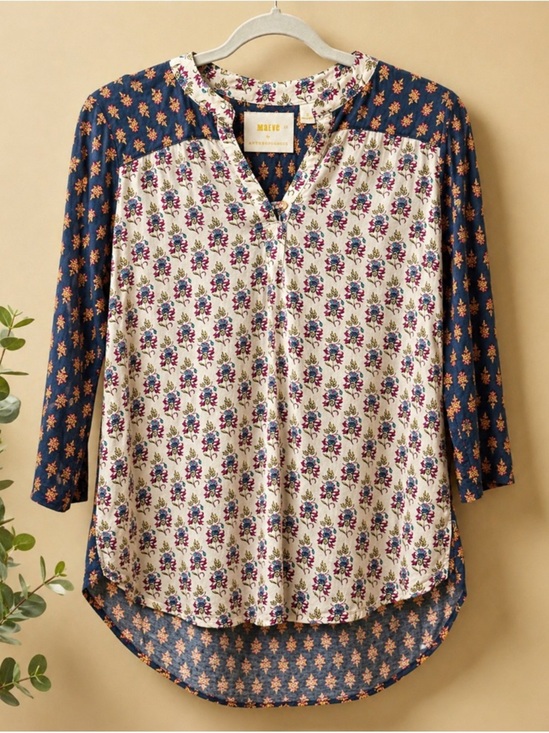 Anthropologie Tops - Maeve by Anthropologie Mixed Print Boho Tunic Top Size Small Floral 3/4 Sleeve